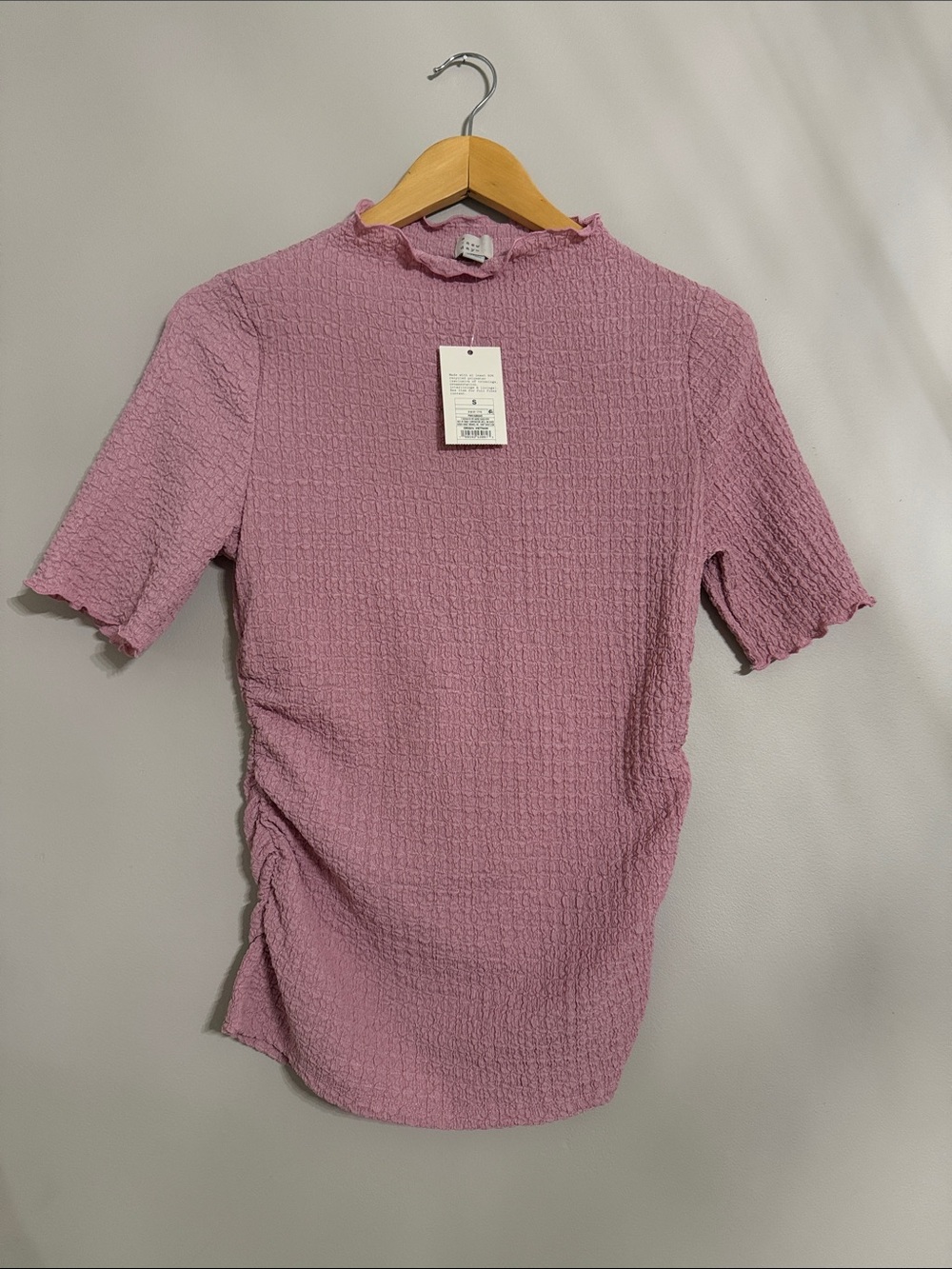 a new day Mauve-Pink Textured Ruffle Mock Neck Short Sleeve Top